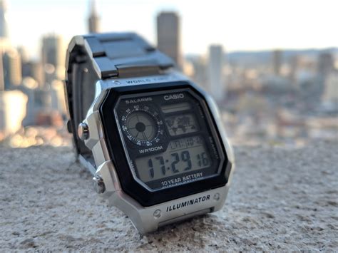 Release the button when the current time starts to flash on the digital display. . Casio illuminator watch set time